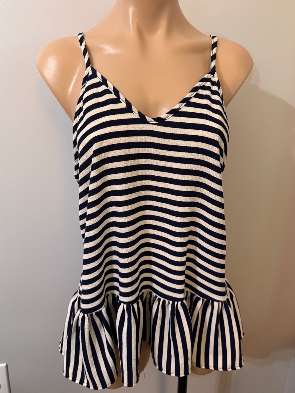 Ginger G Navy White Stripe Strappy Tank Top Large